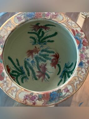 Meiji Vintage Hand-Painted Porcelain fish Bowl with Gold and classic design